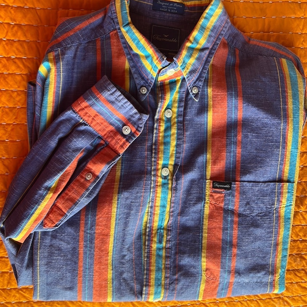 Faconnable 100% cotton men’s long sleeved striped dress shirt sz L